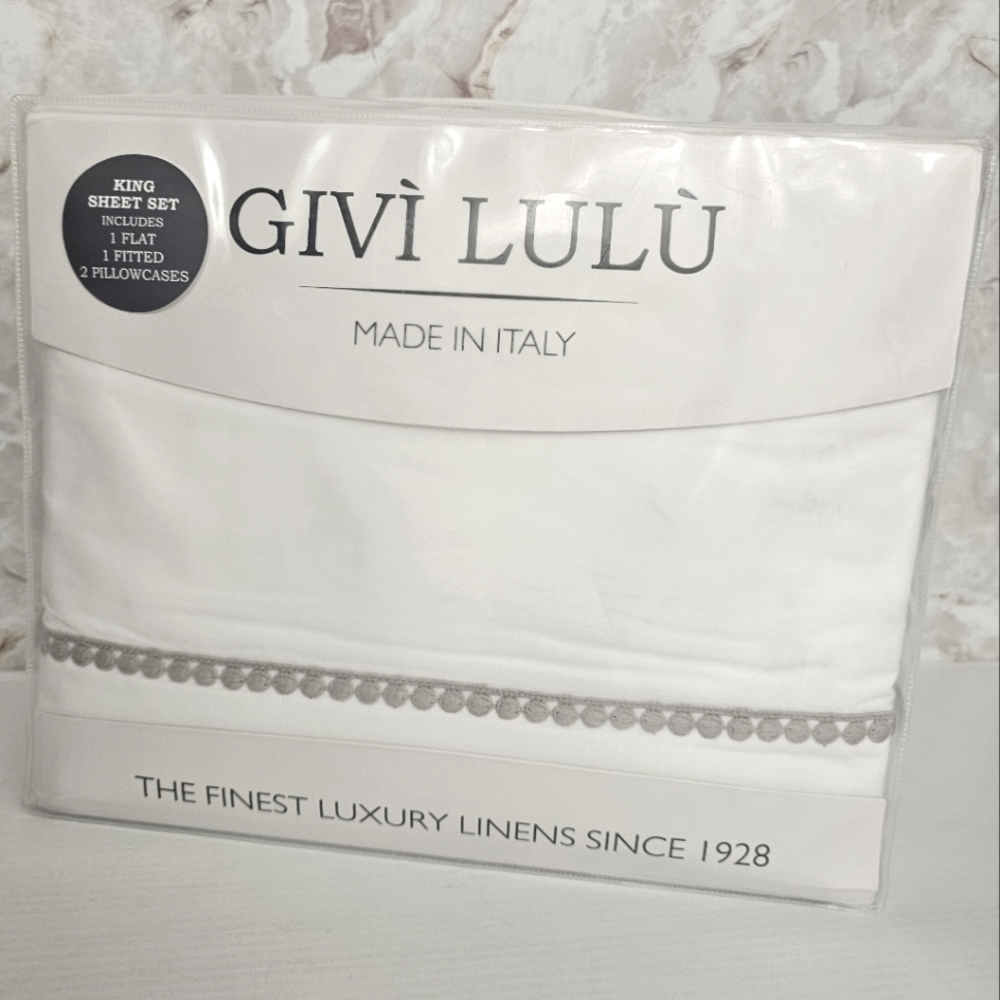 **Givi Lulu King Italian Cotton Percale Pon Pon Sheet Set